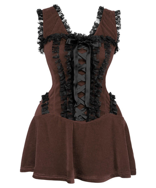 Agrafena Halter Burlesque Dress in Brown Velvet