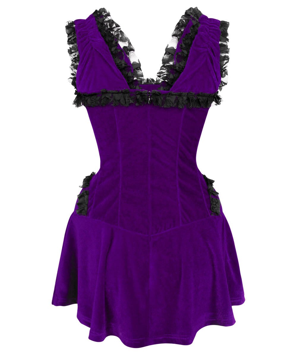 Camelia Halter Burlesque Dress in Purple Velvet