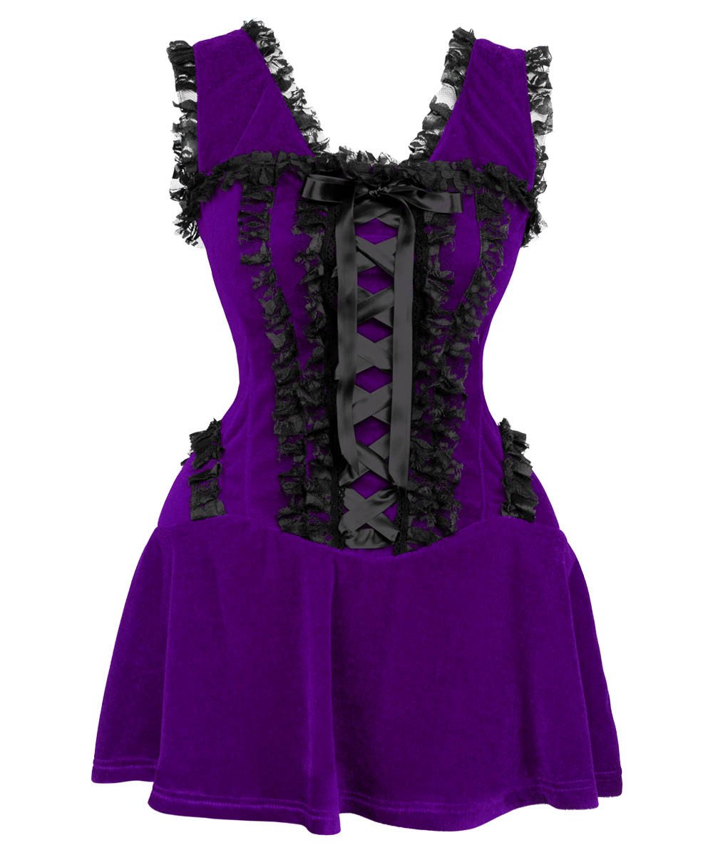 Camelia Halter Burlesque Dress in Purple Velvet
