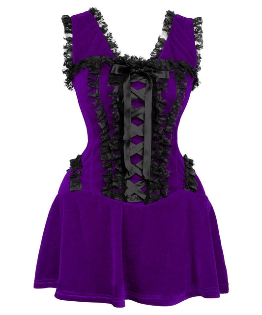 Camelia Halter Burlesque Dress in Purple Velvet