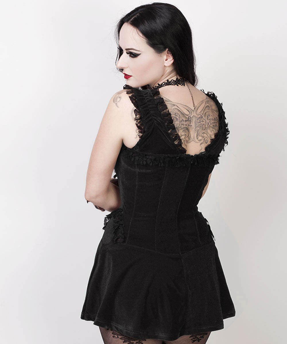 Finka Halter Burlesque Dress in Black Velvet