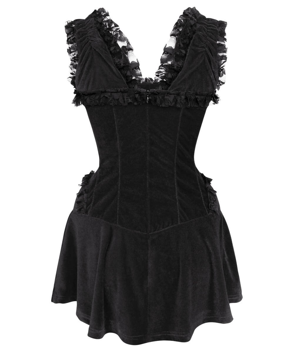 Finka Halter Burlesque Dress in Black Velvet