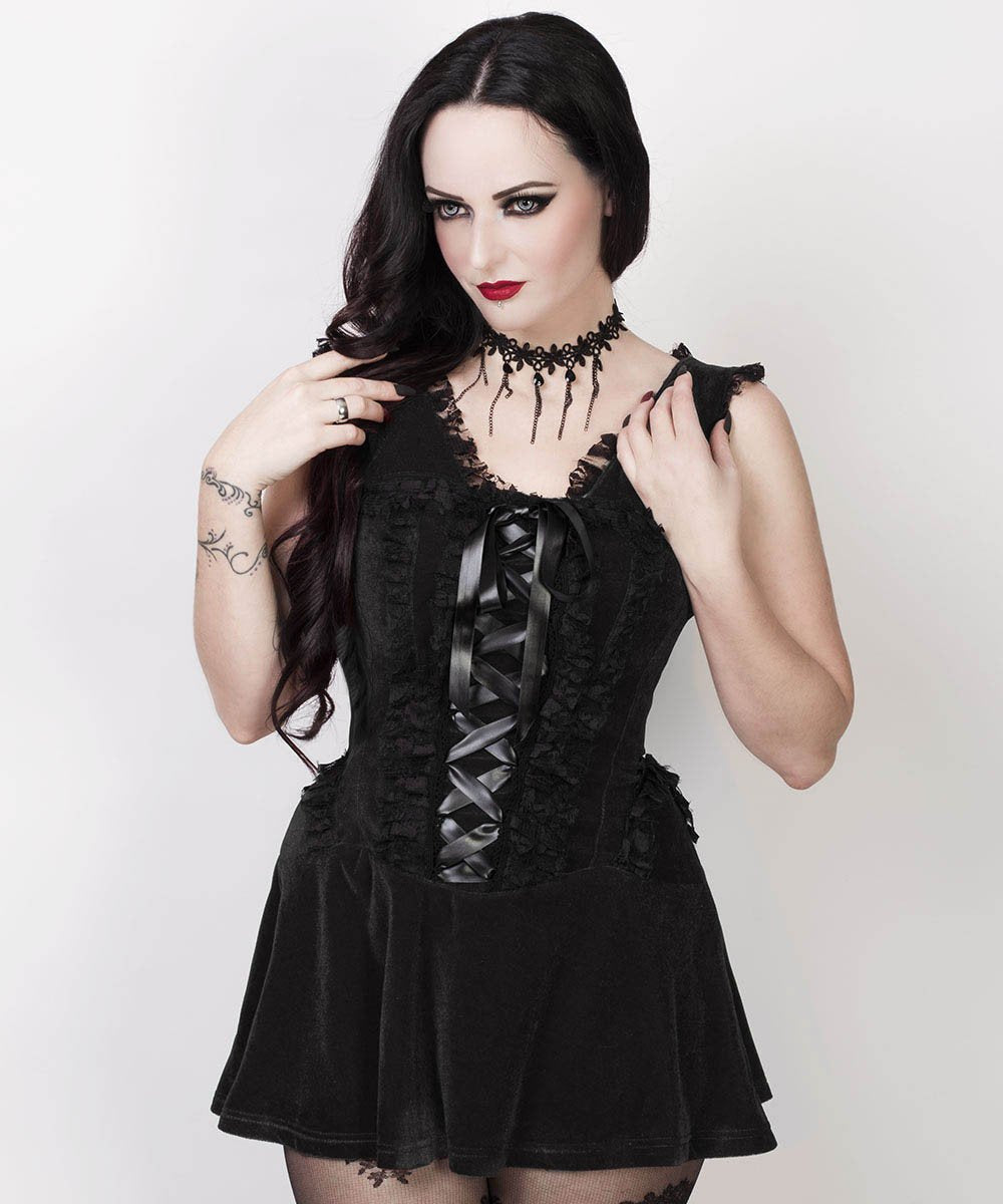 Finka Halter Burlesque Dress in Black Velvet