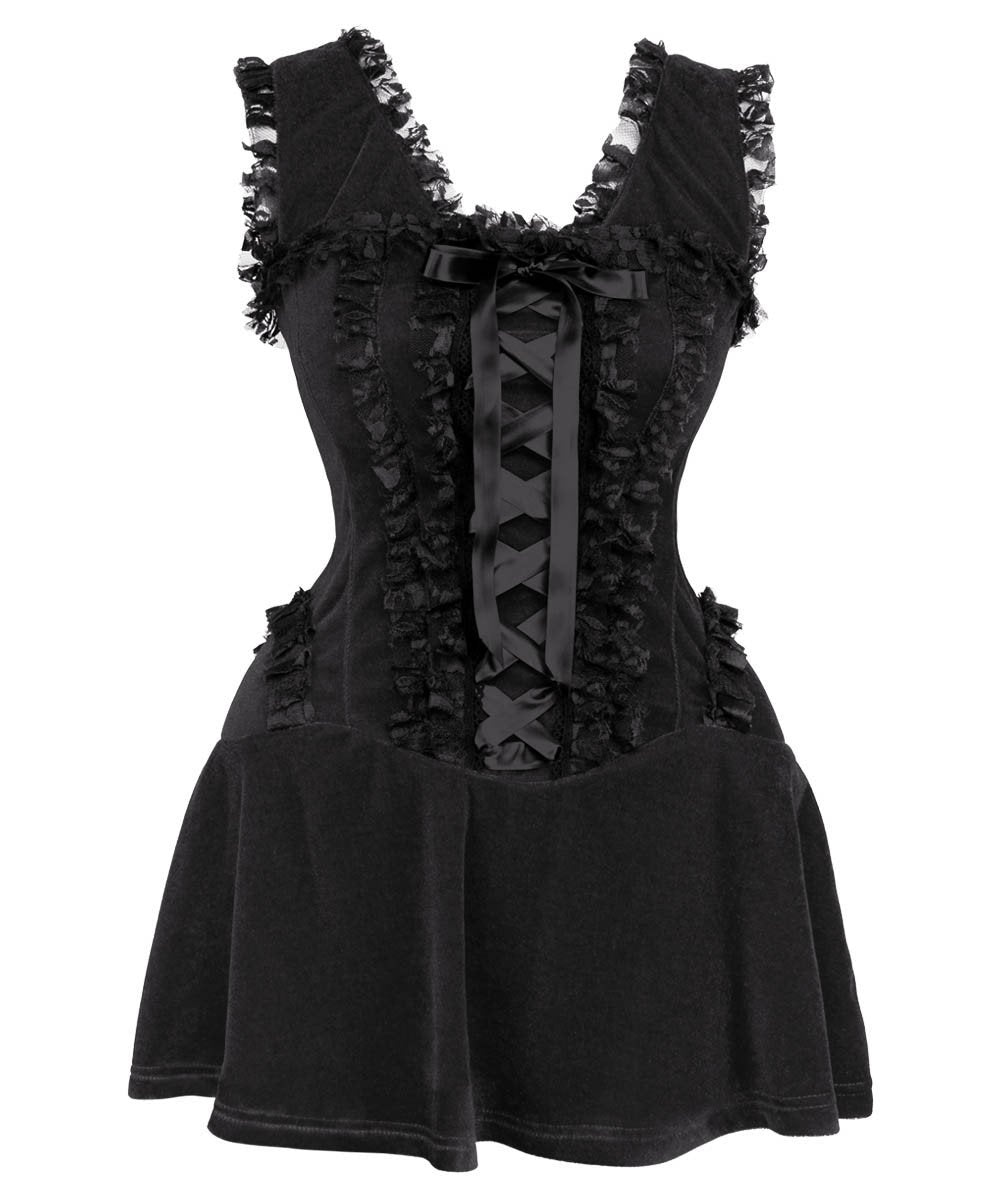 Finka Halter Burlesque Dress in Black Velvet