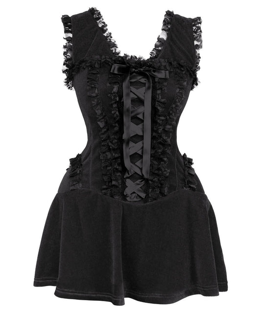 Finka Halter Burlesque Dress in Black Velvet