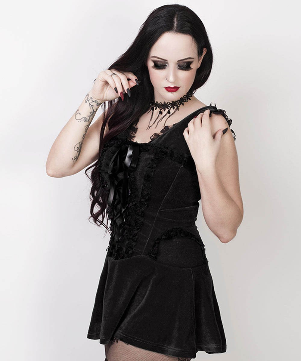 Finka Halter Burlesque Dress in Black Velvet