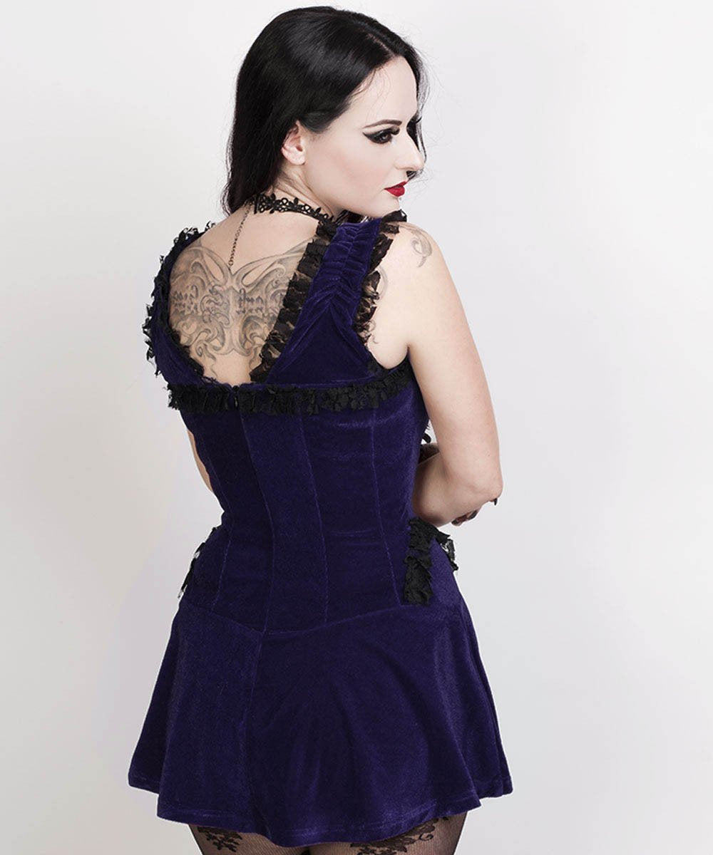 Latonya Halter Burlesque Dress in Blue Velvet
