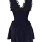Latonya Halter Burlesque Dress in Blue Velvet