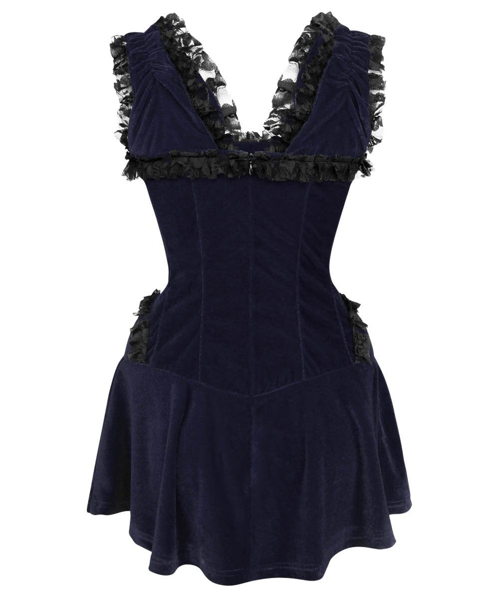 Latonya Halter Burlesque Dress in Blue Velvet