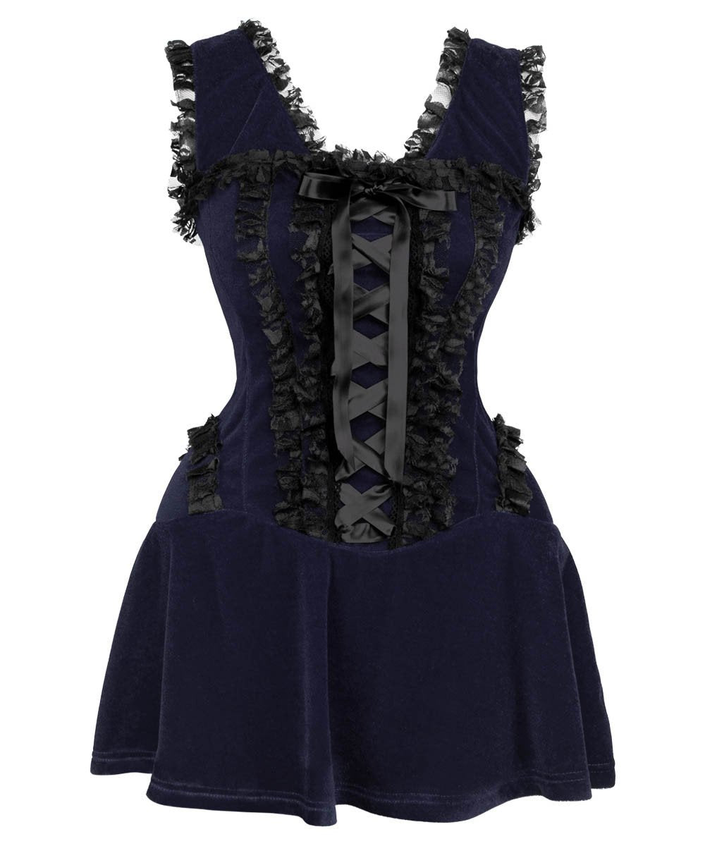 Latonya Halter Burlesque Dress in Blue Velvet