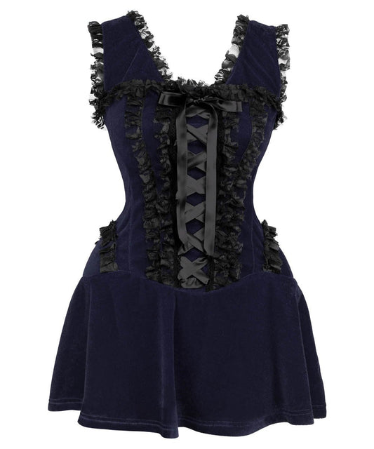 Latonya Halter Burlesque Dress in Blue Velvet