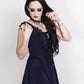 Latonya Halter Burlesque Dress in Blue Velvet