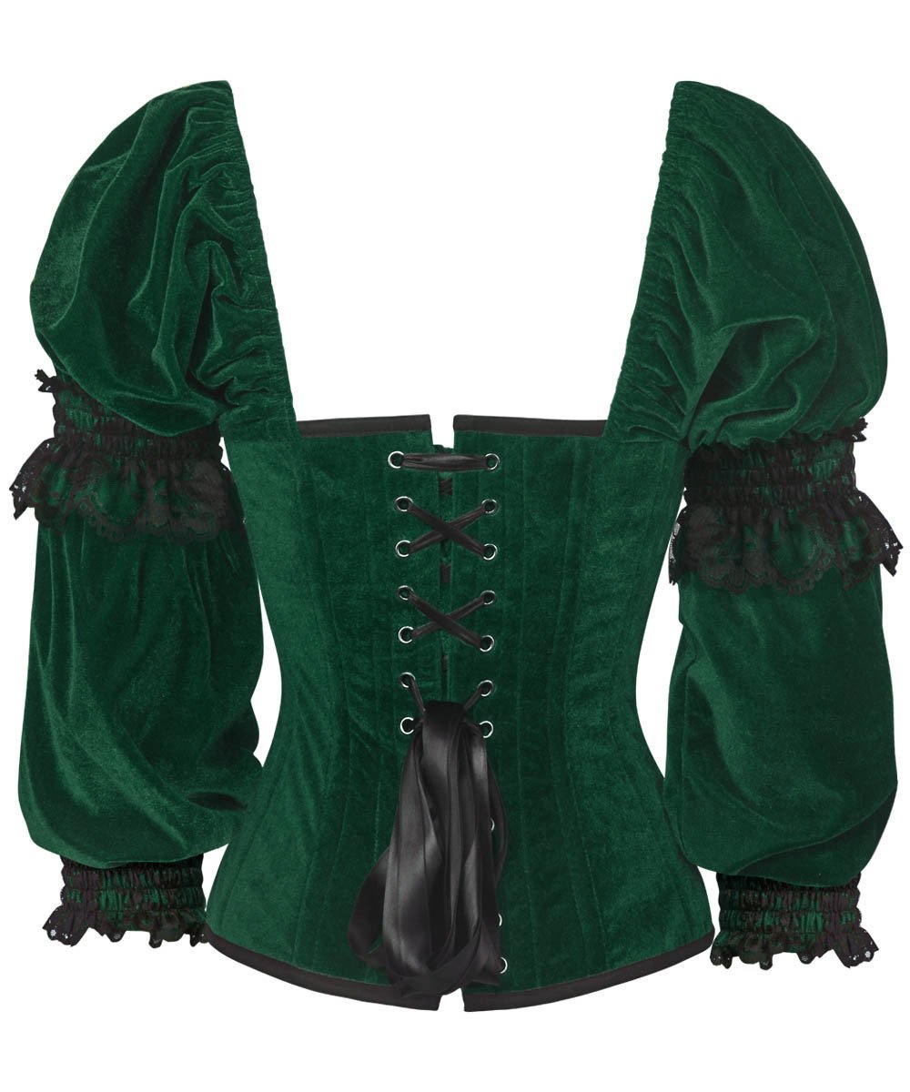 Fima Gothic Overbust Green Corset with Attached Sleeve