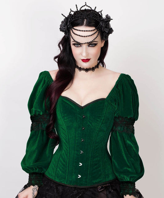Fima Gothic Overbust Green Corset with Attached Sleeve