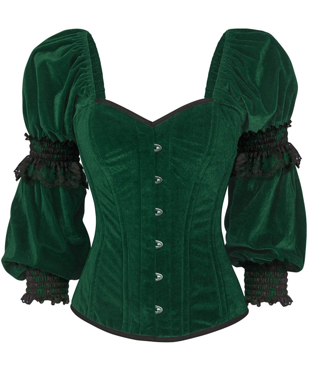 Fima Gothic Overbust Green Corset with Attached Sleeve