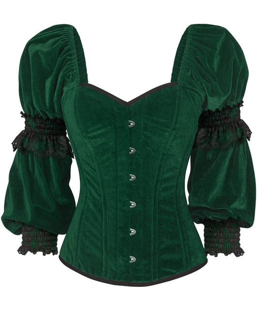 Fima Gothic Overbust Green Corset with Attached Sleeve
