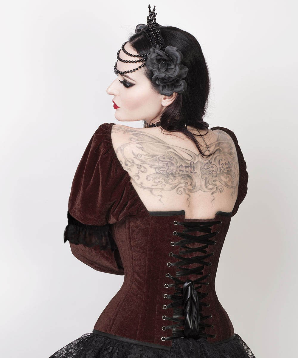 Laryn Overbust Brown Corset with Attached Sleeve