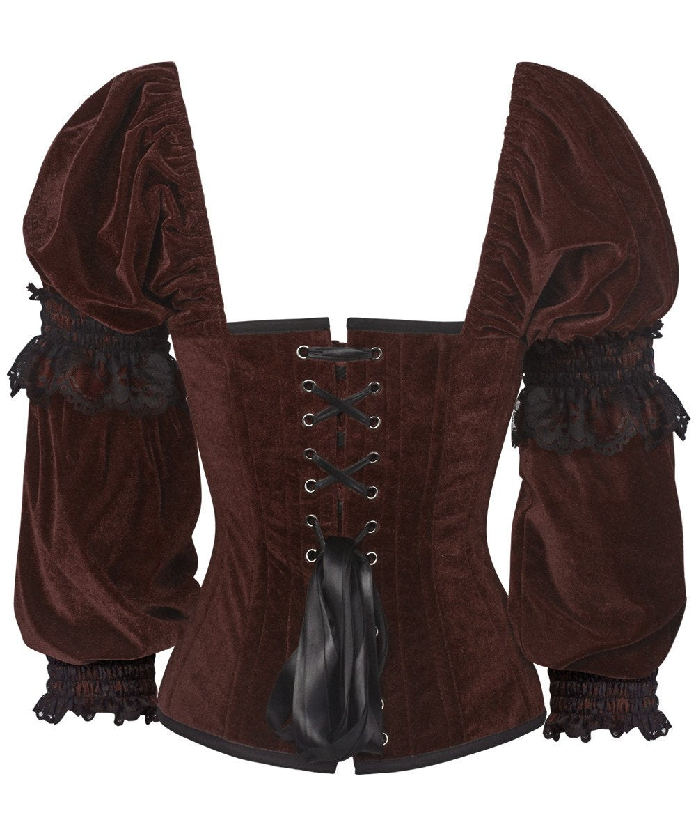 Laryn Overbust Brown Corset with Attached Sleeve