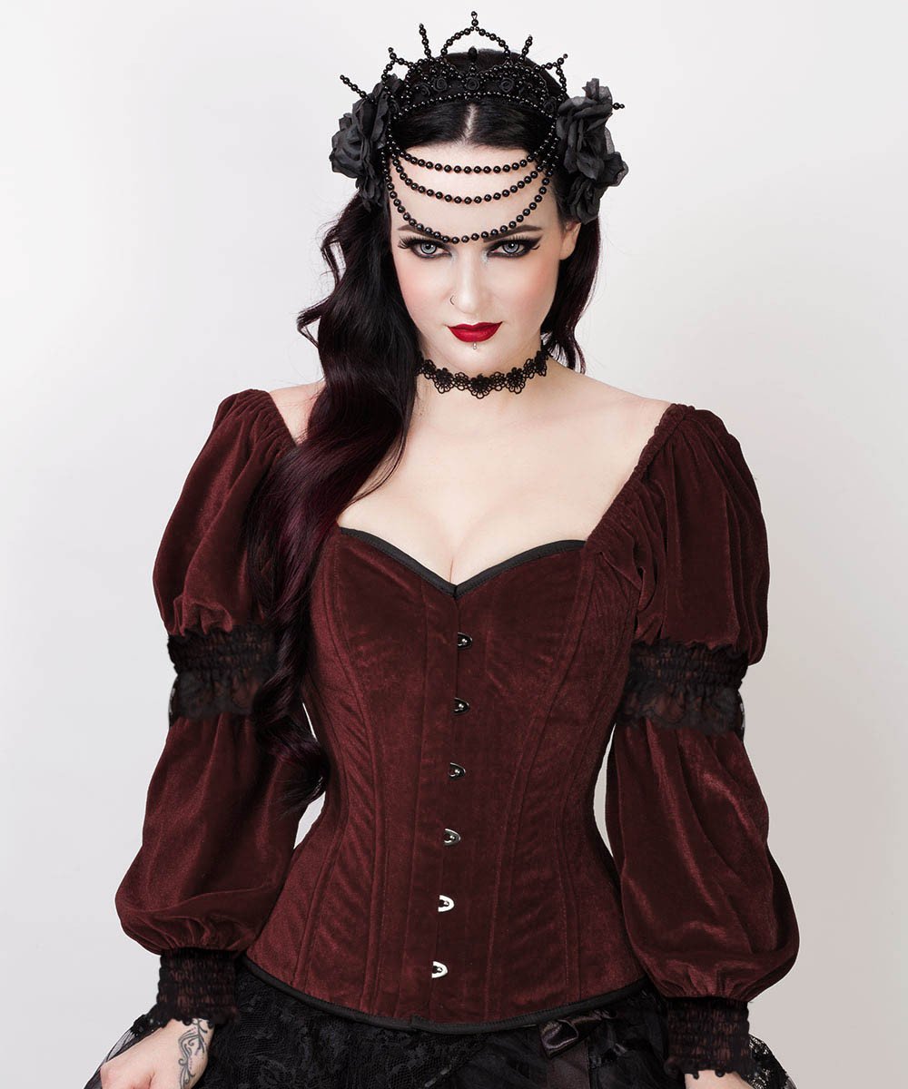 Laryn Overbust Brown Corset with Attached Sleeve
