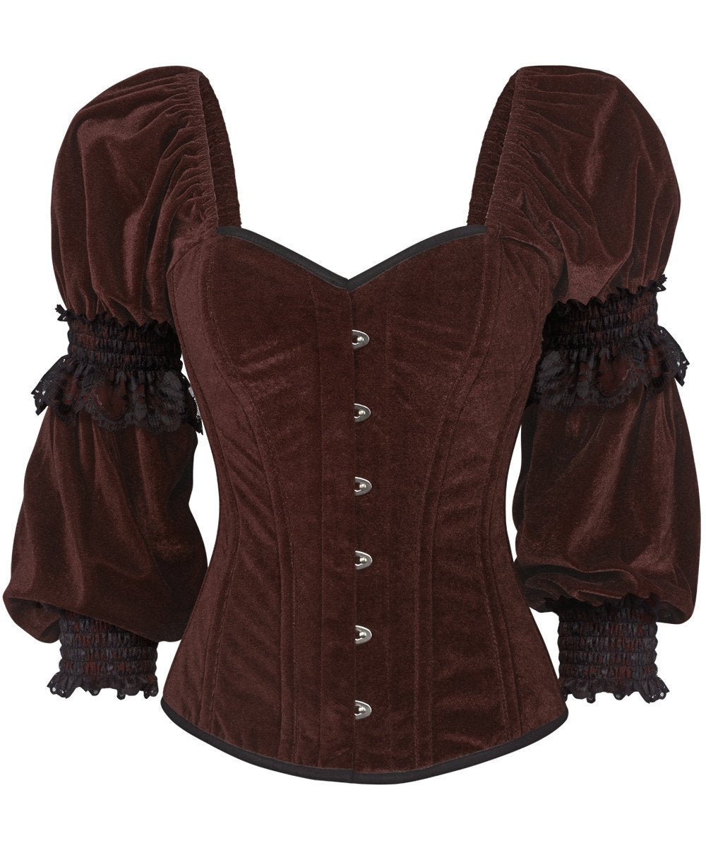 Laryn Overbust Brown Corset with Attached Sleeve