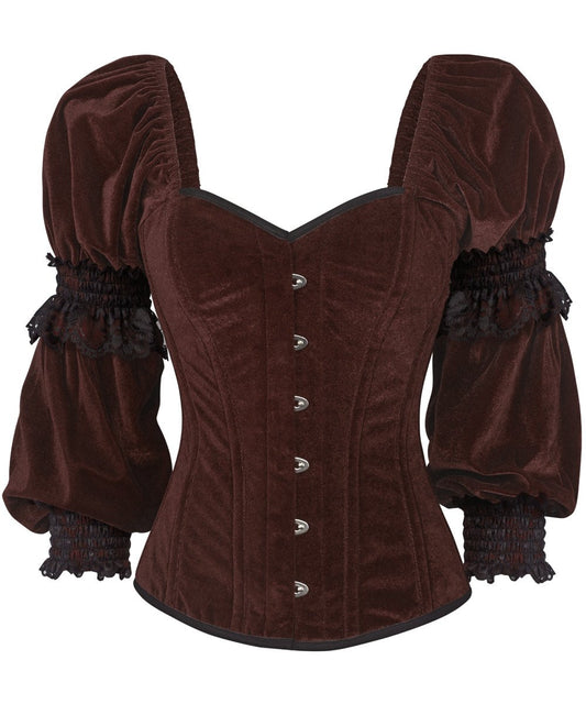 Laryn Overbust Brown Corset with Attached Sleeve