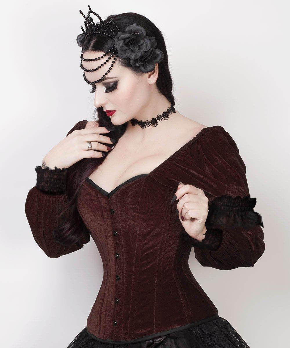 Laryn Overbust Brown Corset with Attached Sleeve
