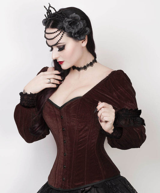 Laryn Overbust Brown Corset with Attached Sleeve
