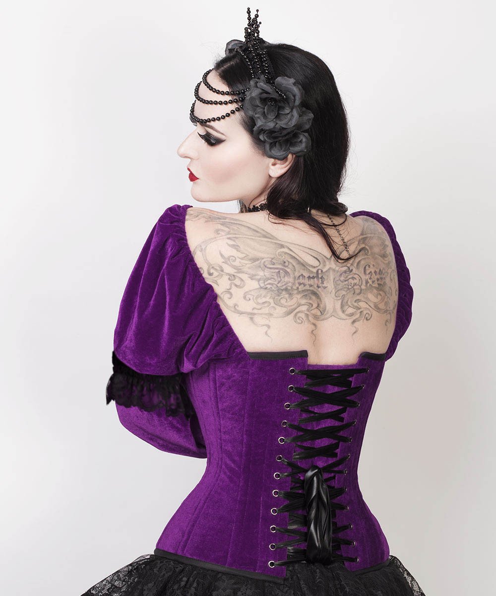 Robbie Gothic Overbust Purple Corset with Attached Sleeve