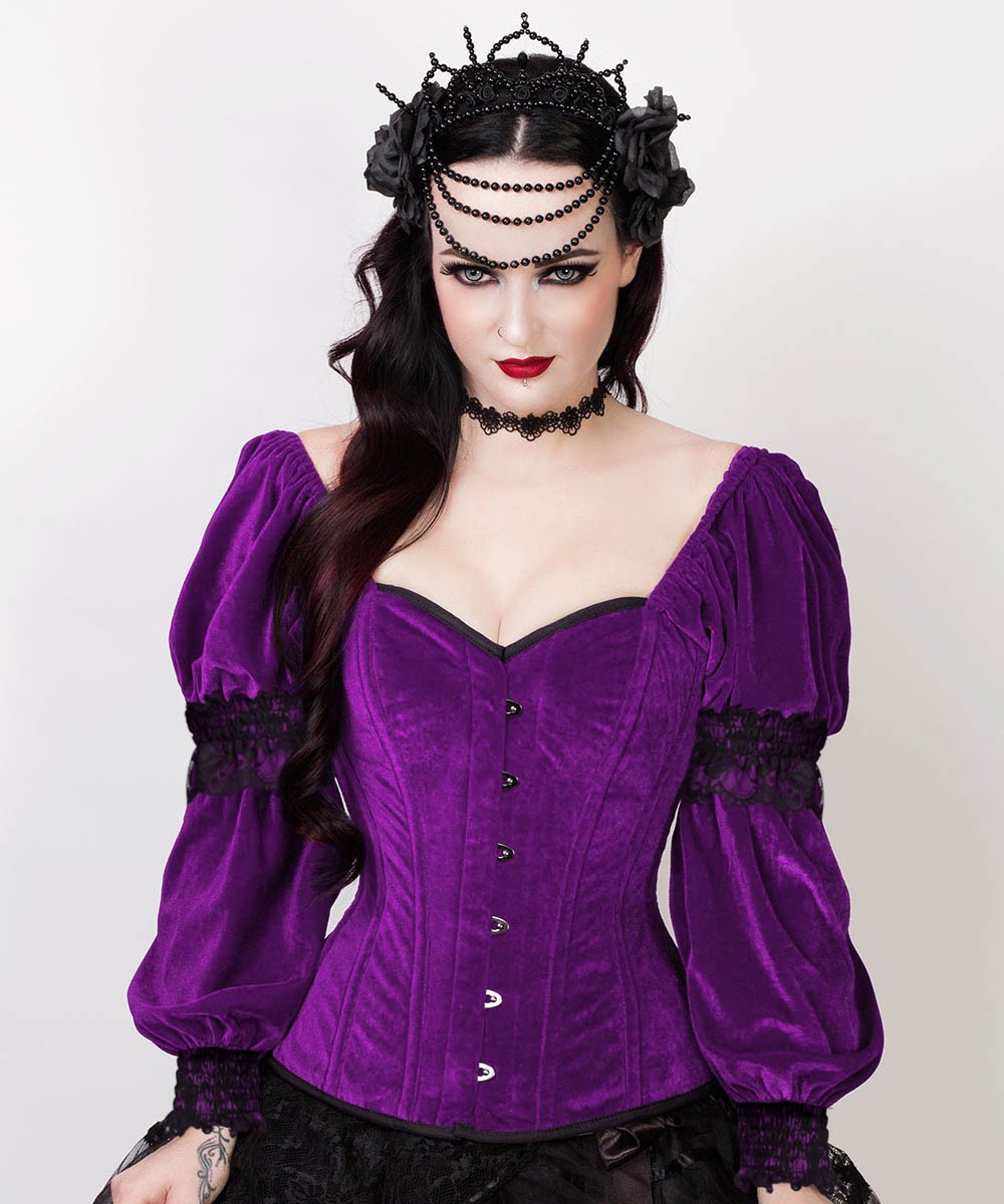 Robbie Gothic Overbust Purple Corset with Attached Sleeve