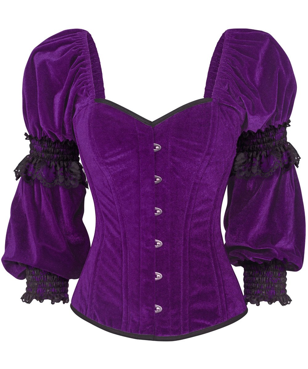 Robbie Gothic Overbust Purple Corset with Attached Sleeve