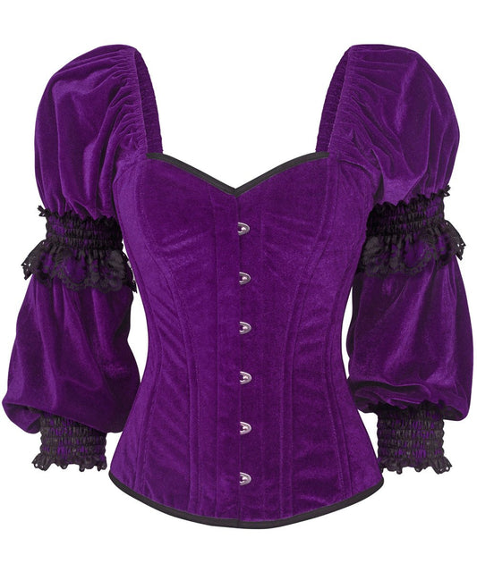 Robbie Gothic Overbust Purple Corset with Attached Sleeve