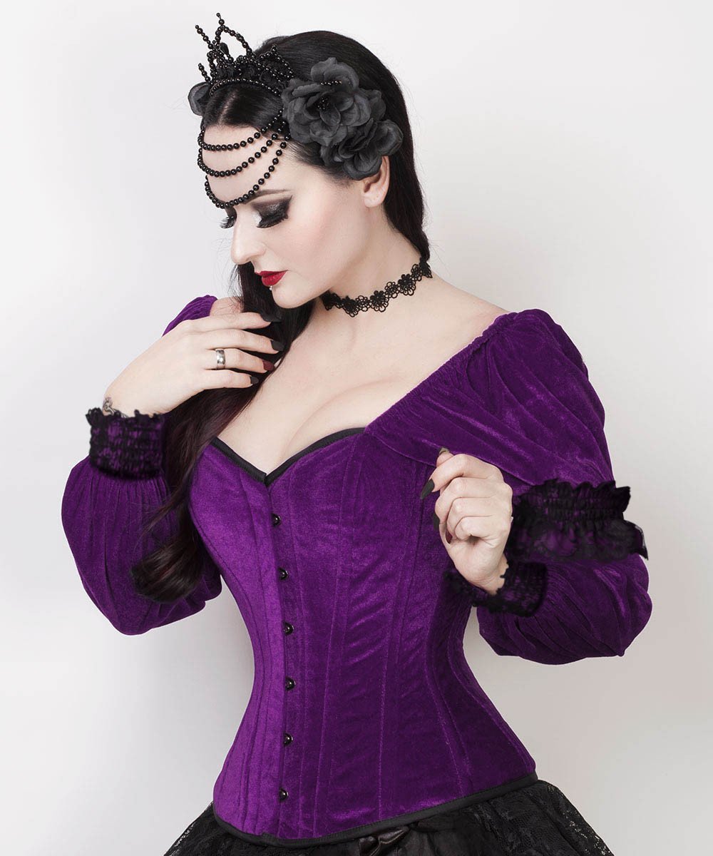Robbie Gothic Overbust Purple Corset with Attached Sleeve