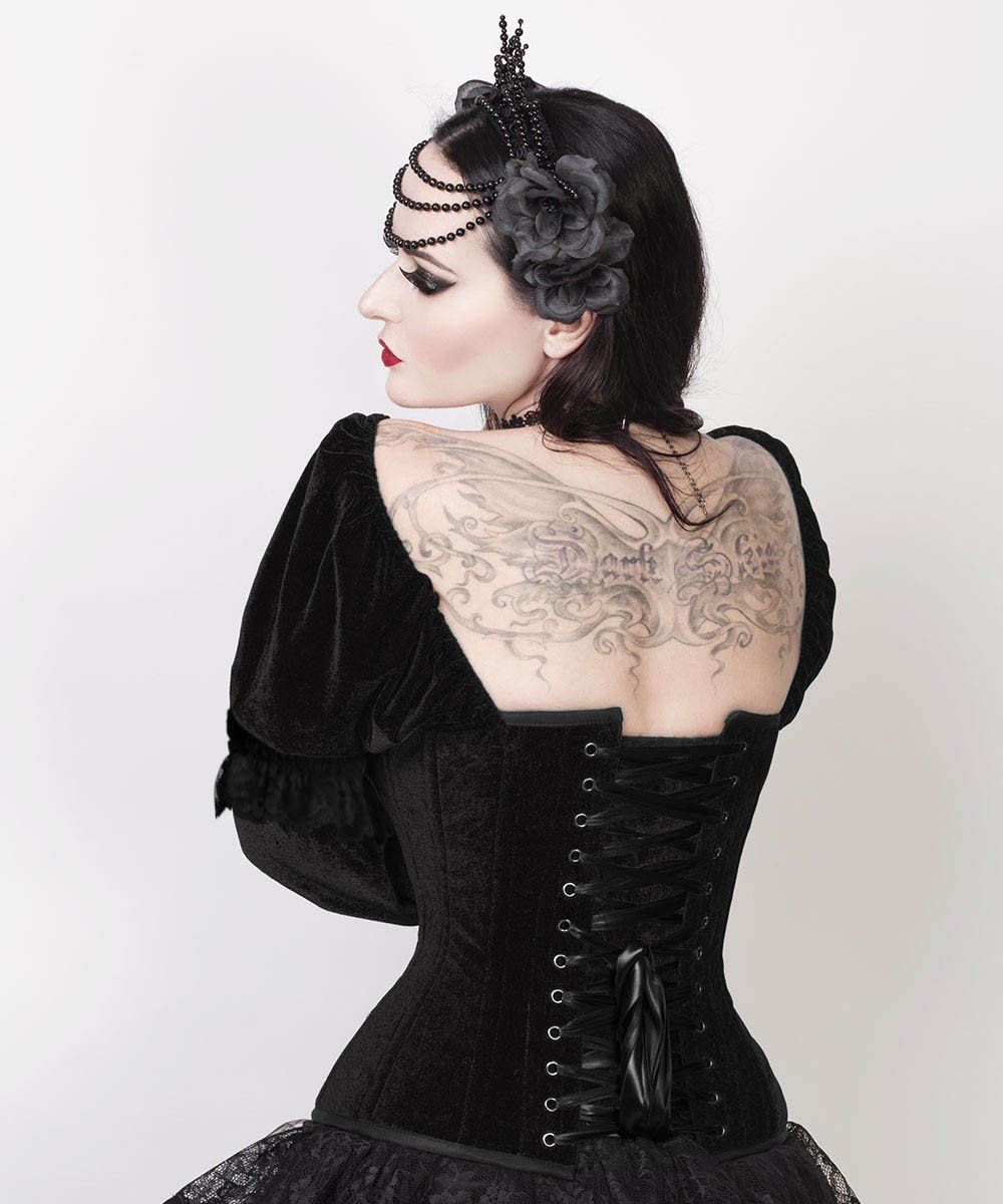 Agostina Gothic Overbust Custom Made Black Corset with Attached Sleeve