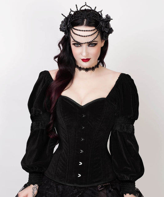 Agostina Gothic Overbust Black Corset with Attached Sleeve