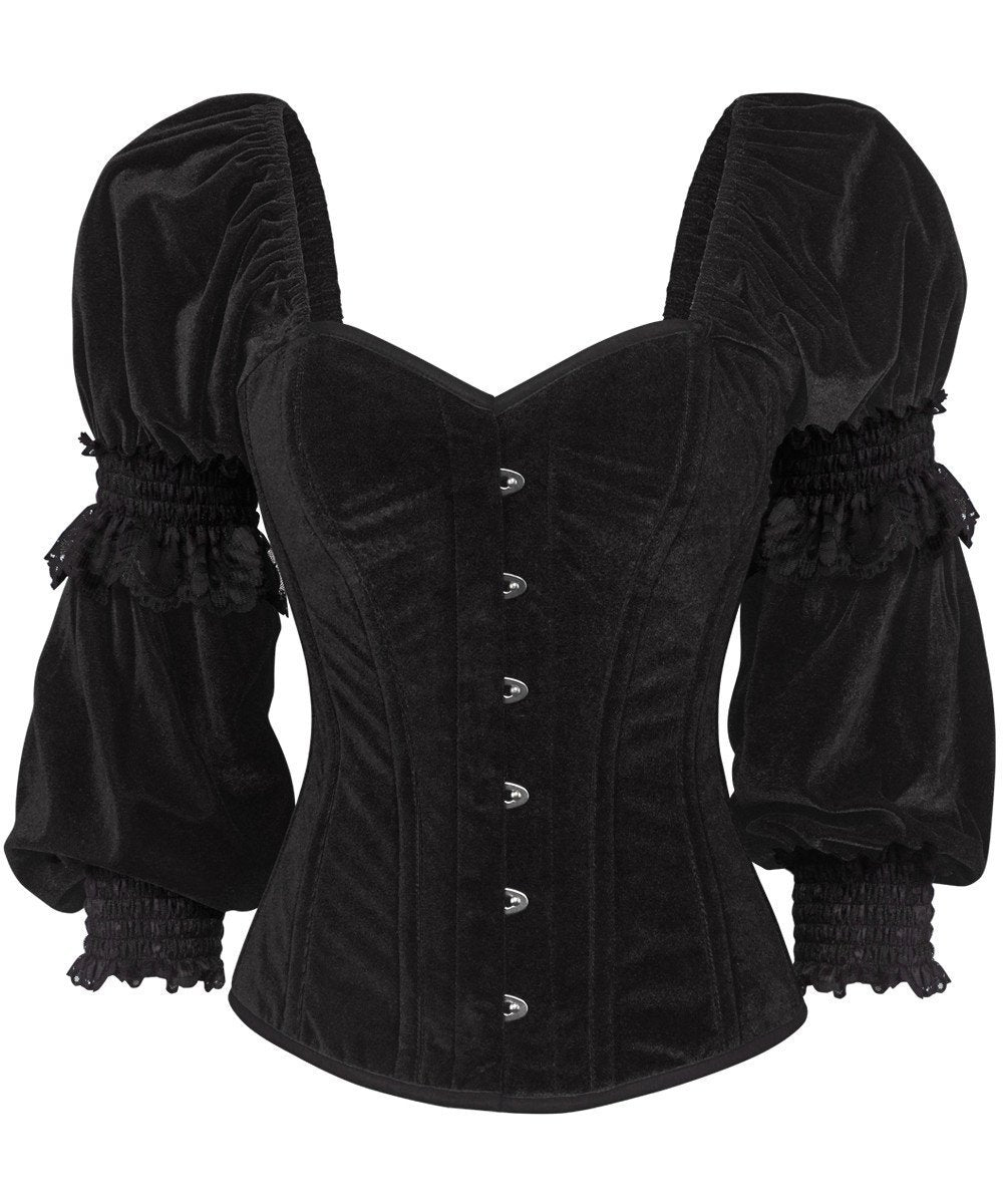 Agostina Gothic Overbust Black Corset with Attached Sleeve
