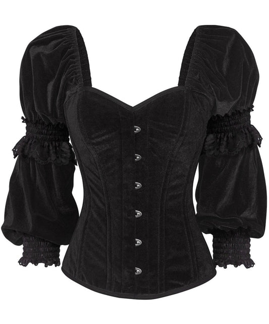 Agostina Gothic Overbust Black Corset with Attached Sleeve