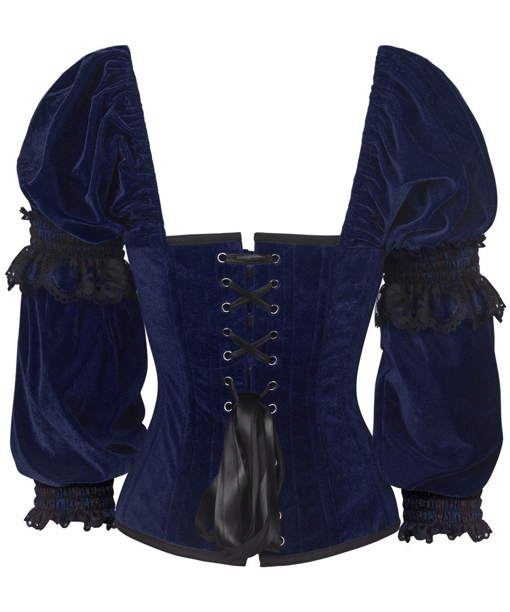 Aglaia Gothic Overbust Blue Corset with Attached Sleeve