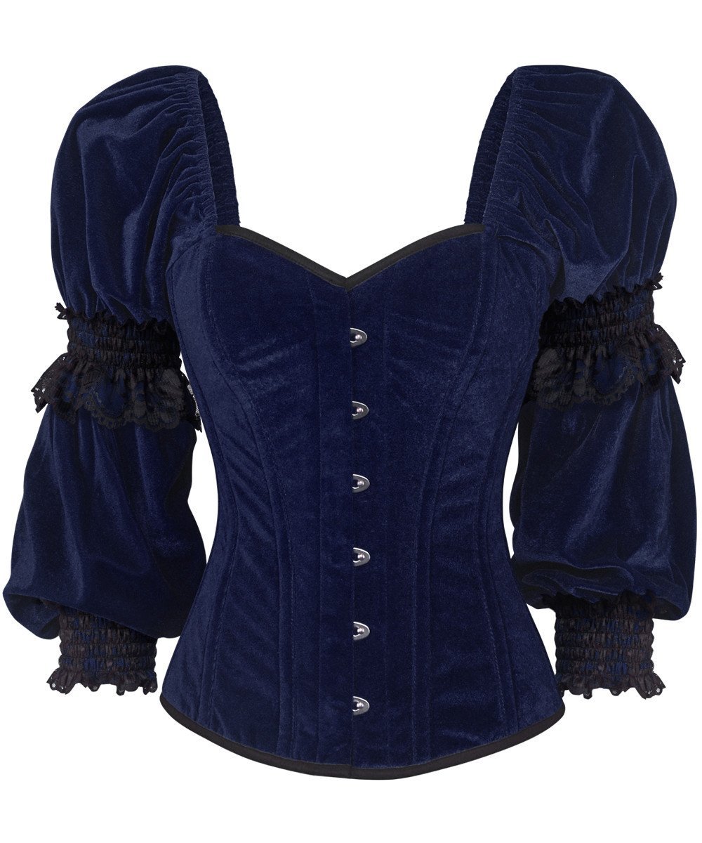 Aglaia Gothic Overbust Blue Corset with Attached Sleeve