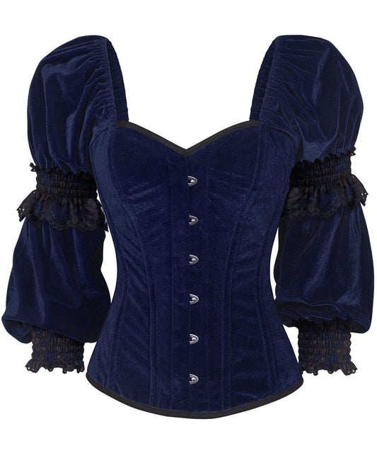 Aglaia Gothic Overbust Blue Corset with Attached Sleeve