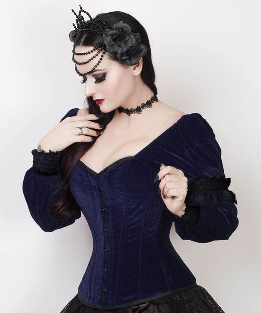 Aglaia Gothic Overbust Blue Corset with Attached Sleeve