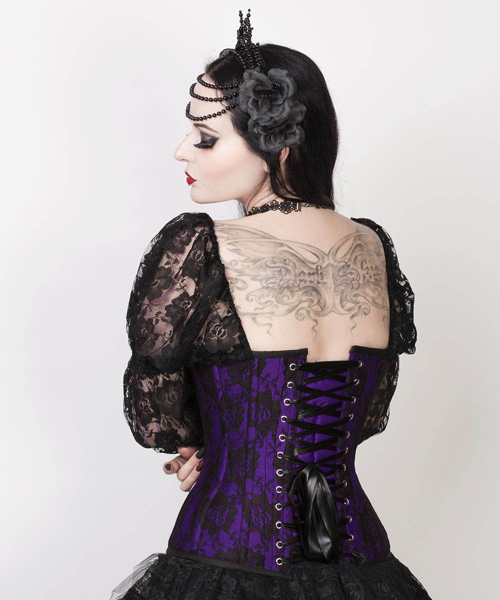 Rolph Lace Overlay Purple Overbust Corset with Attached Sleeve