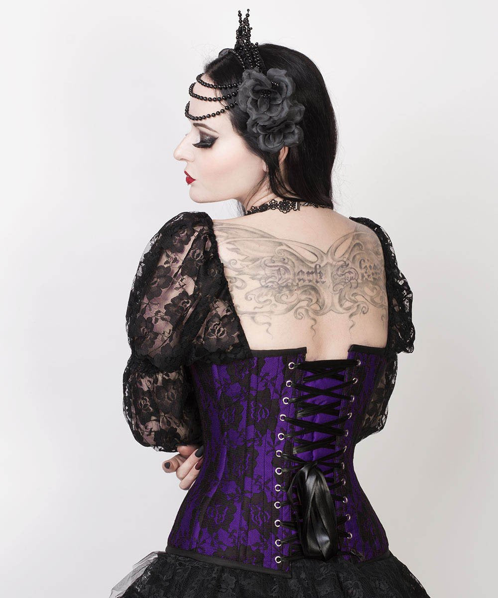 Rolph Lace Overlay Purple Overbust Custom Made Corset with Attached Sleeve