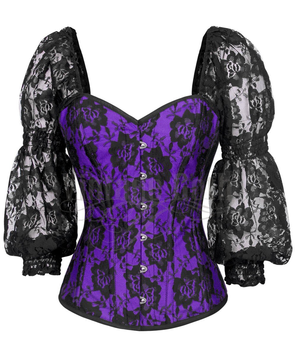 Rolph Lace Overlay Purple Overbust Corset with Attached Sleeve