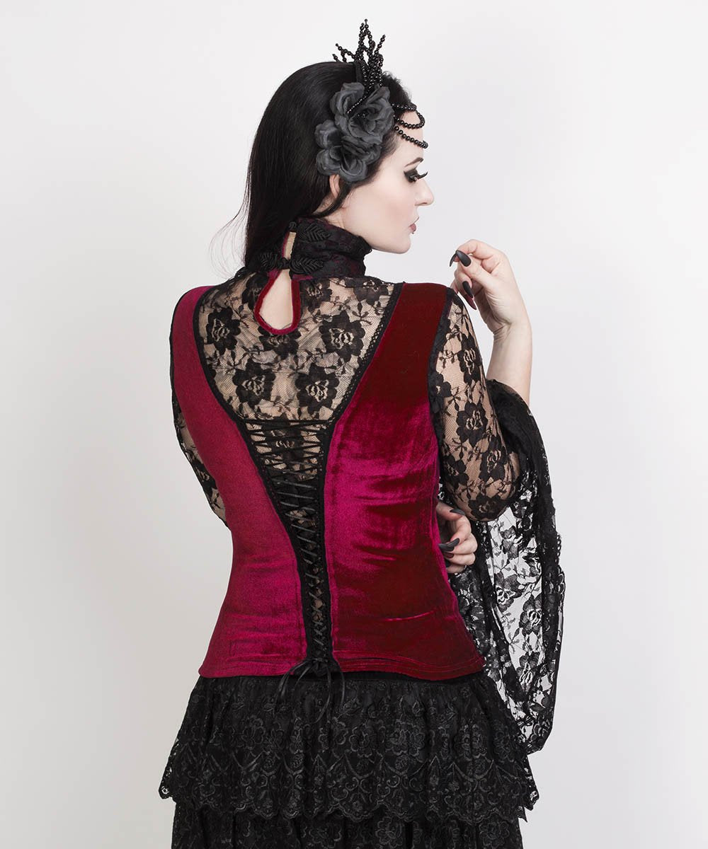 Fidelis Long Flared Sleeve Gothic Maroon Top