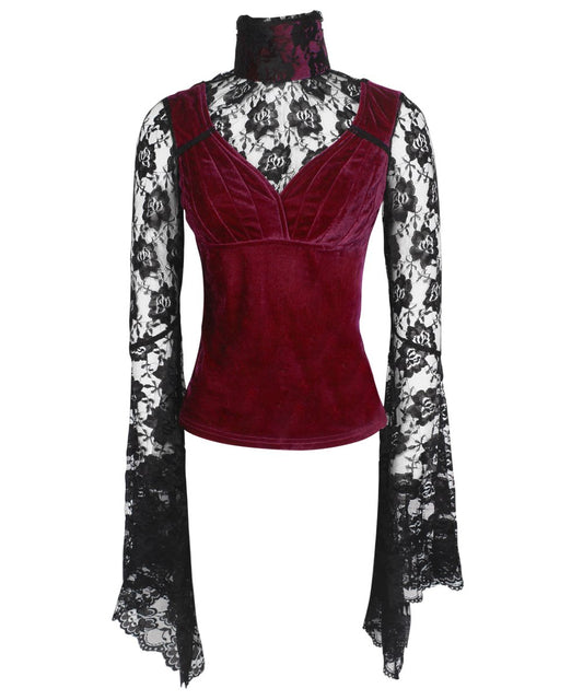 Fidelis Long Flared Sleeve Gothic Maroon Top