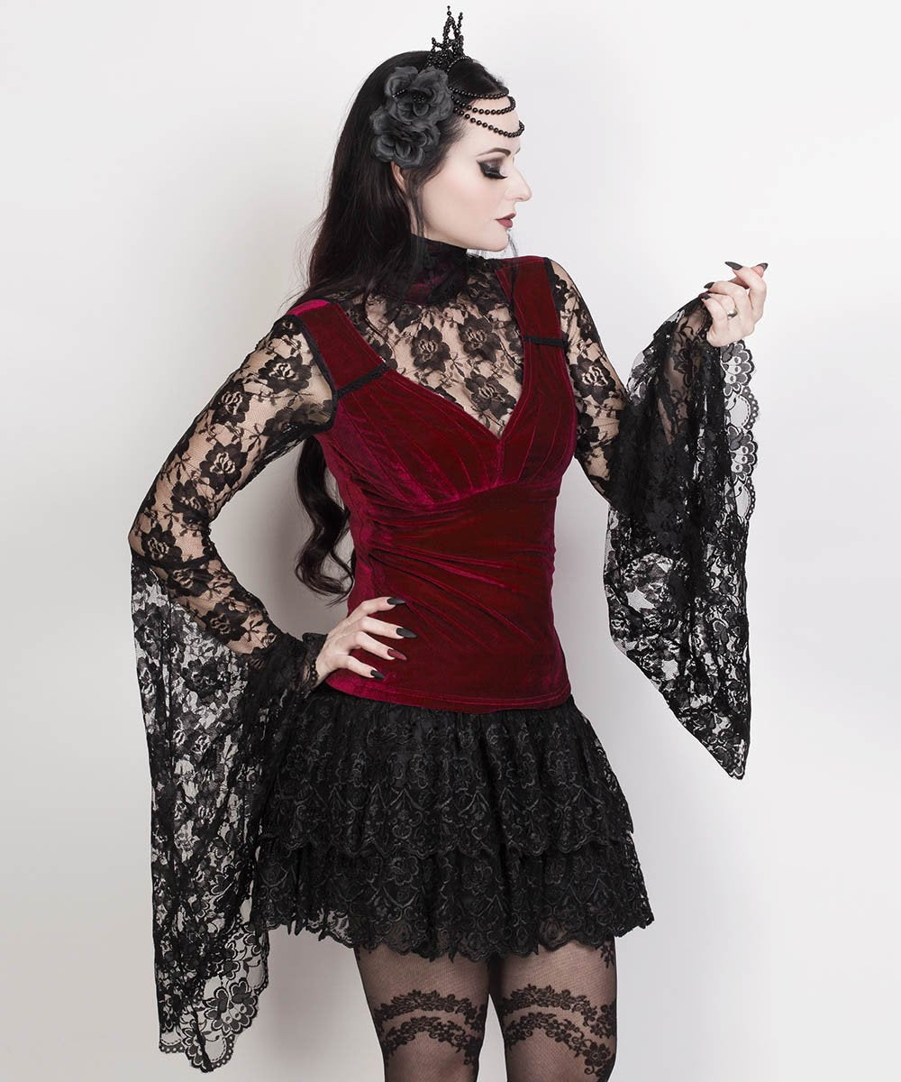Fidelis Long Flared Sleeve Gothic Maroon Top