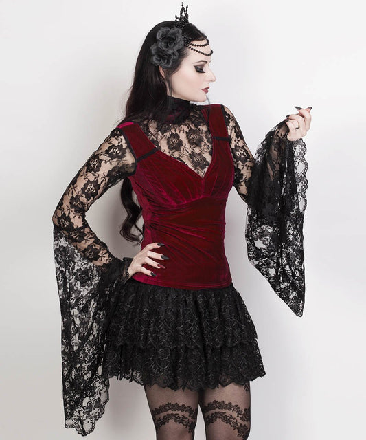Fidelis Long Flared Sleeve Gothic Maroon Top