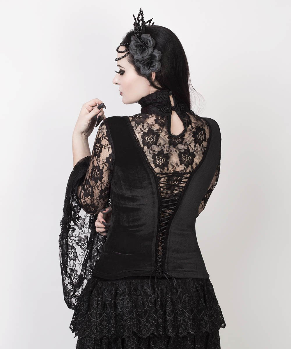 Ajax Long Flared Sleeve Gothic Black Top