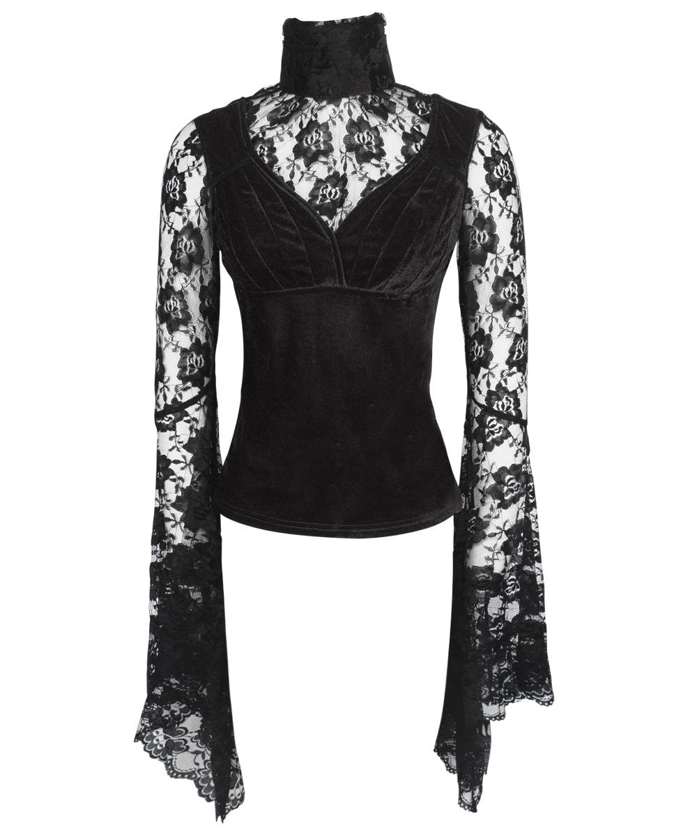 Ajax Long Flared Sleeve Gothic Black Top