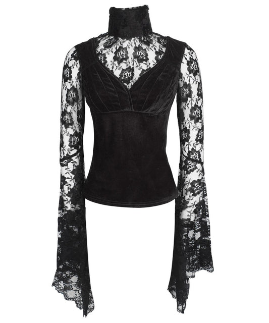 Ajax Long Flared Sleeve Gothic Black Top